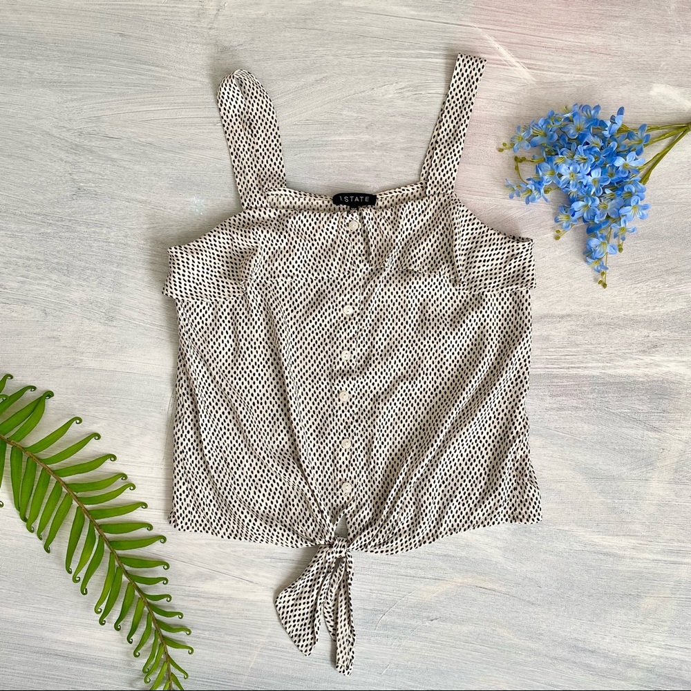 1.State French Ruffle Crop Top Sleeveless Tank Polka Dot Print Blouse